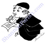 Priest writing letters - spot illustration