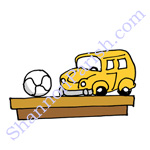 Shelf with Toy school bus and ball