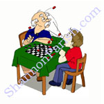 Burping while playing checkers with Grandpa - children's book illustration