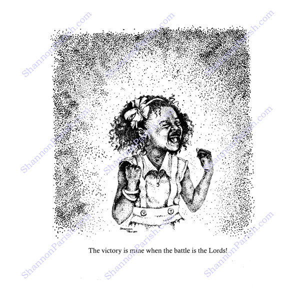 Stippling artwork of an African American girl shouting victoriously