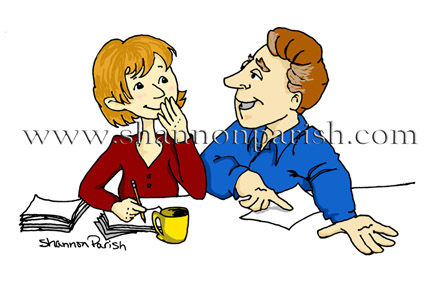 Cartoon of a couple discussing paperwork