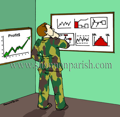 Colored cartoon of a man studying charts and graphs