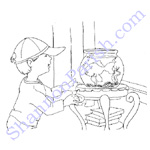 Boy and his fish bowl - coloring page