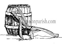 Line drawing of a barrel and a plow