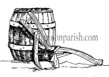 Line drawing of a barrel and a plow